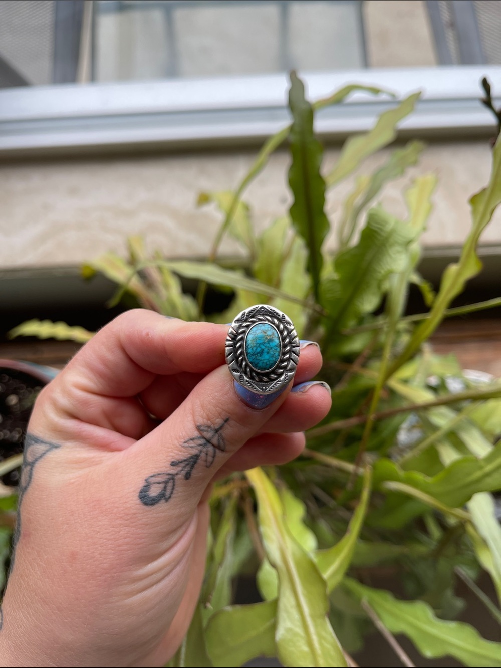 Vintage Navajo Old Pawn Sterling Silver Turquoise Statement Ring
